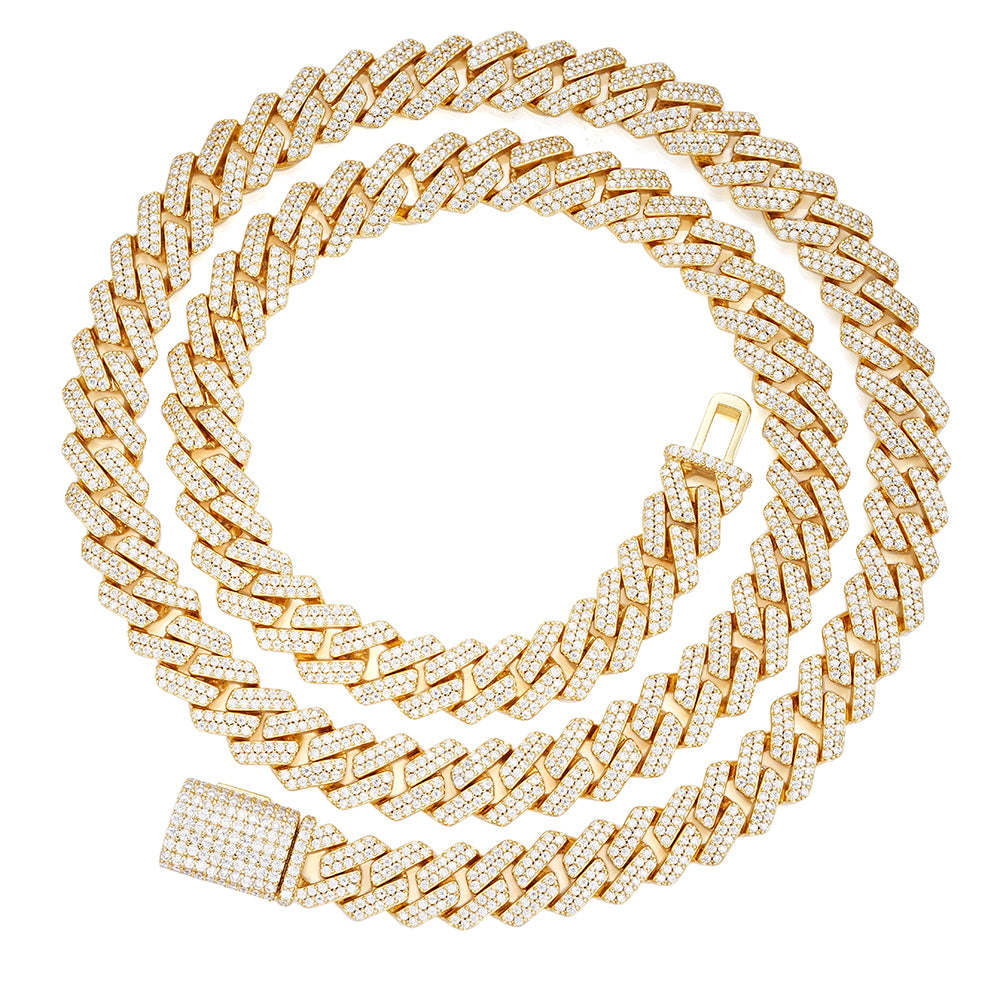 Sterling Silver Round Moissanite 22 Inch Snake Cuban Chain Necklace GP 15-5/8 Cttw
