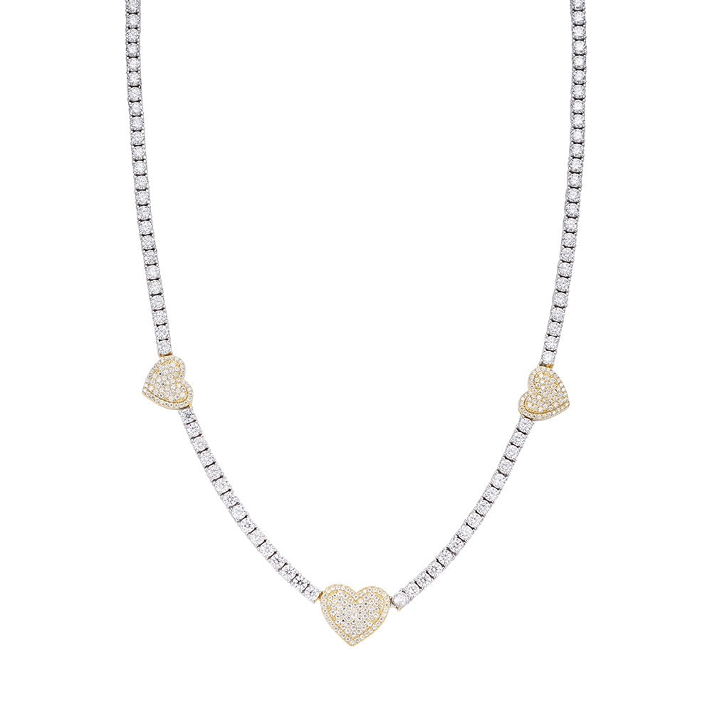 Sterling Silver Round Moissanite 15mm Heart Designer With 3mm Tennis Chain 18 Inch Necklace RP+GP 1-1/3 Cttw