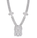Sterling Silver Round Baguette Moissanite Jesus & Cross Cuban Designer 22Inch Necklace RP 38-1/2 Cttw