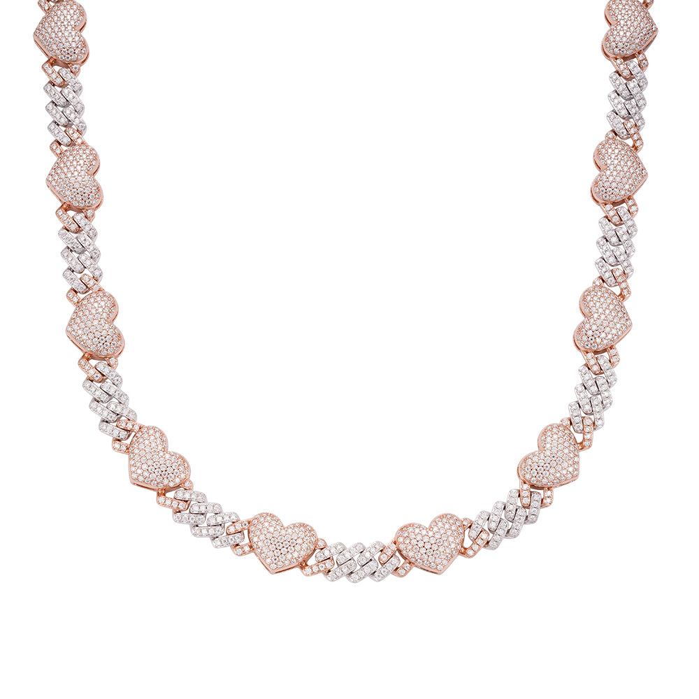 Sterling Silver Round Moissanite Cuban Heart Link Designer 18 Inch Necklace RP+PP 15-1/2 Cttw