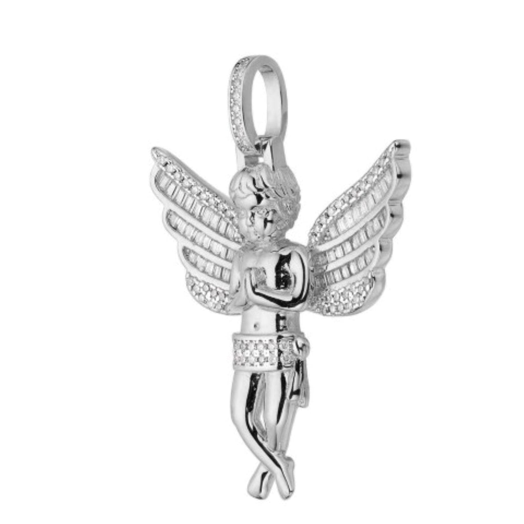 Sterling Silver Moissanite Angel Wings Religious Pendant 1-1/2 Cttw RP