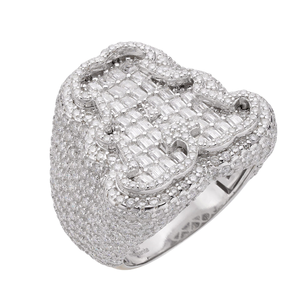 Sterling Silver Round Baguette Moissanite Albhabet A letter Initial SZ 10 Mens Ring RP 7-5/8 Cttw