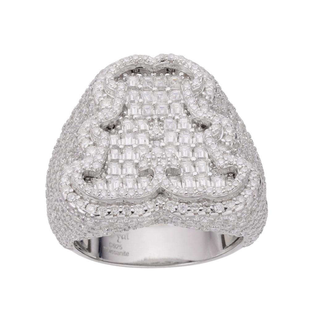 Sterling Silver Round Baguette Moissanite Albhabet A letter Initial SZ 10 Mens Ring RP 7-5/8 Cttw