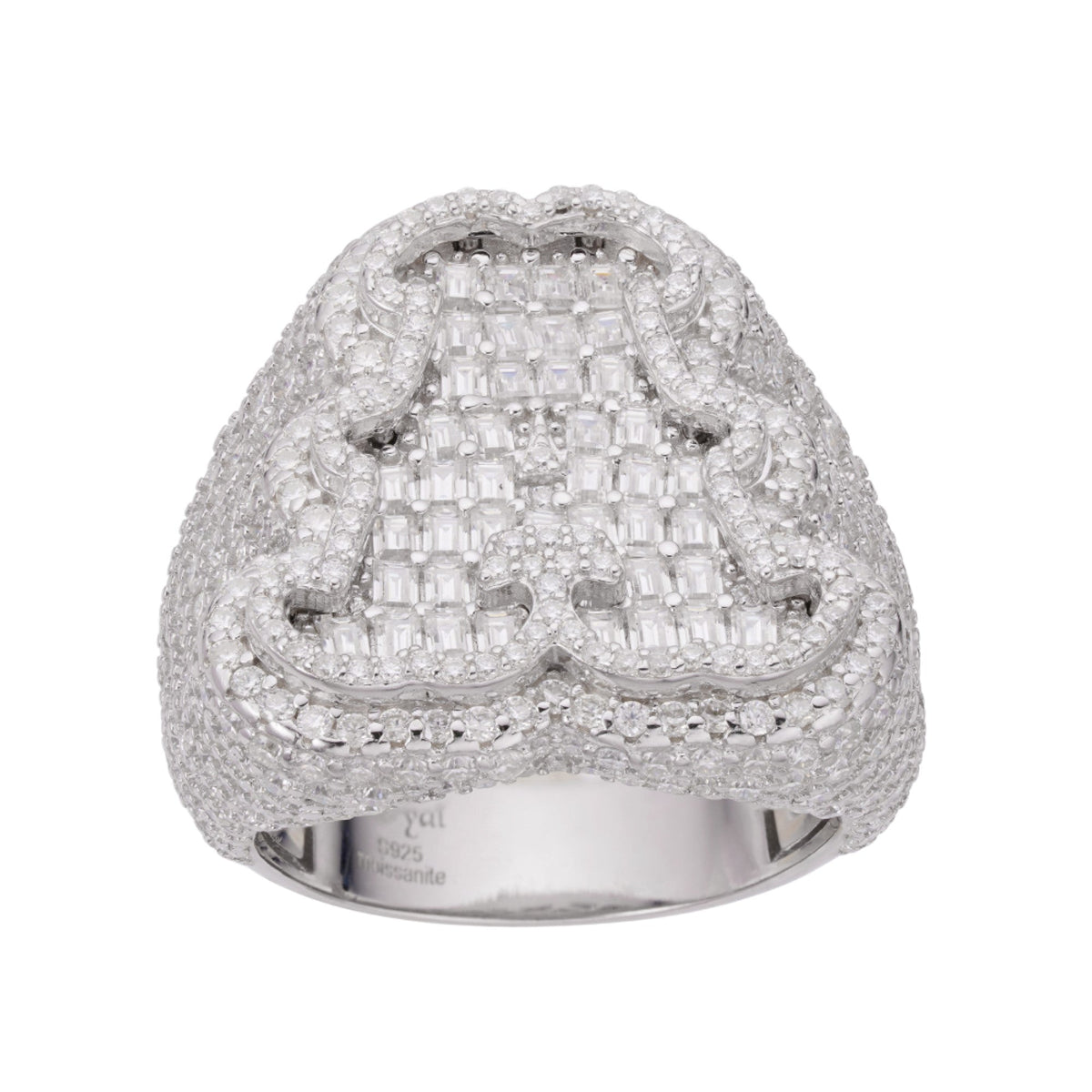 Sterling Silver Round Baguette Moissanite Albhabet A letter Initial SZ 10 Mens Ring RP 7-5/8 Cttw