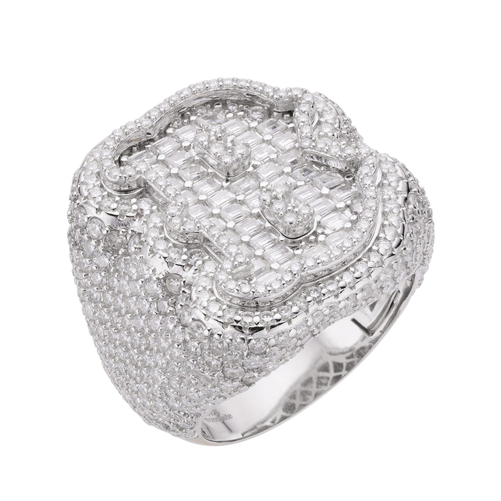 Sterling Silver Round Baugette Moissanite Albhabet B letter Initial SZ 10 Mens Ring RP 7 Cttw