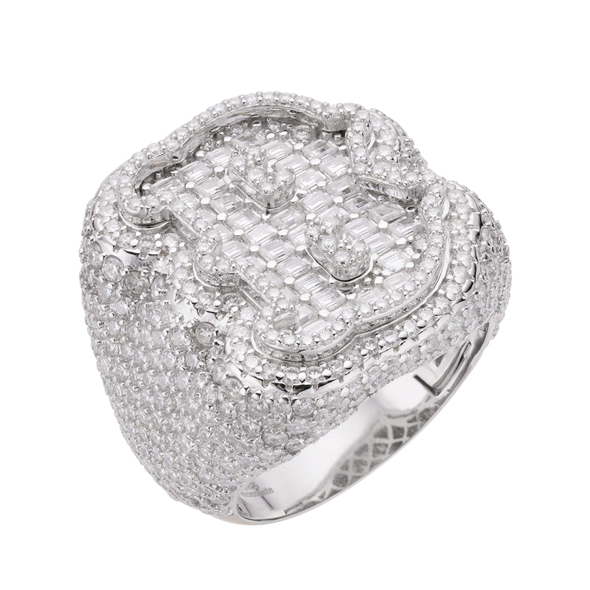 Sterling Silver Round Baugette Moissanite Albhabet B letter Initial SZ 10 Mens Ring RP 7 Cttw