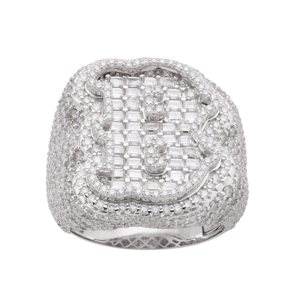 Sterling Silver Round Baugette Moissanite Albhabet B letter Initial SZ 10 Mens Ring RP 7 Cttw
