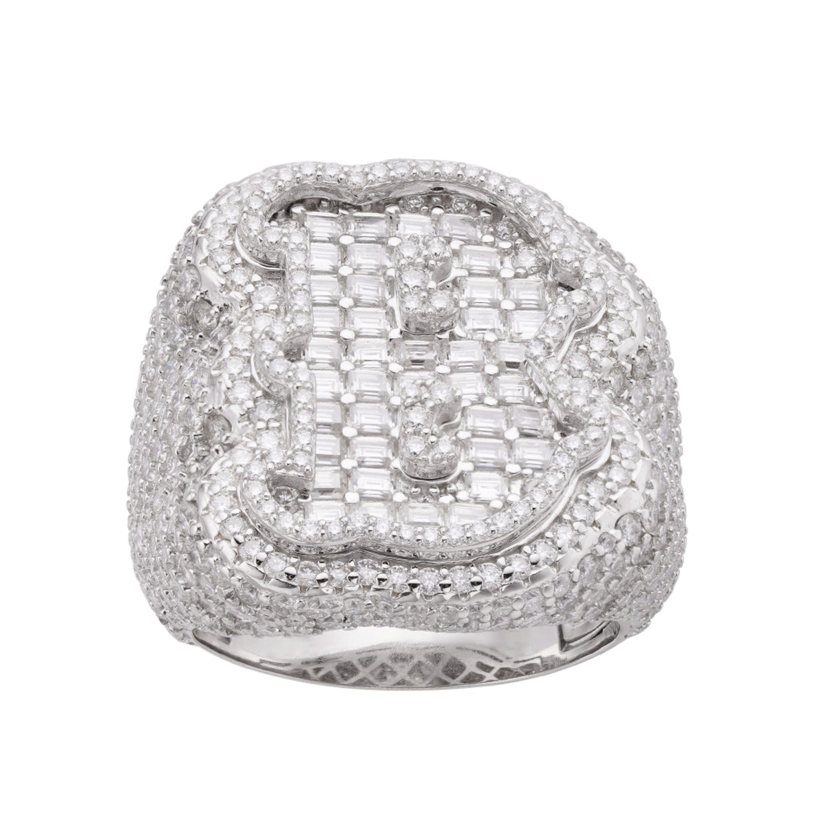 Sterling Silver Round Baugette Moissanite Albhabet B letter Initial SZ 10 Mens Ring RP 7 Cttw