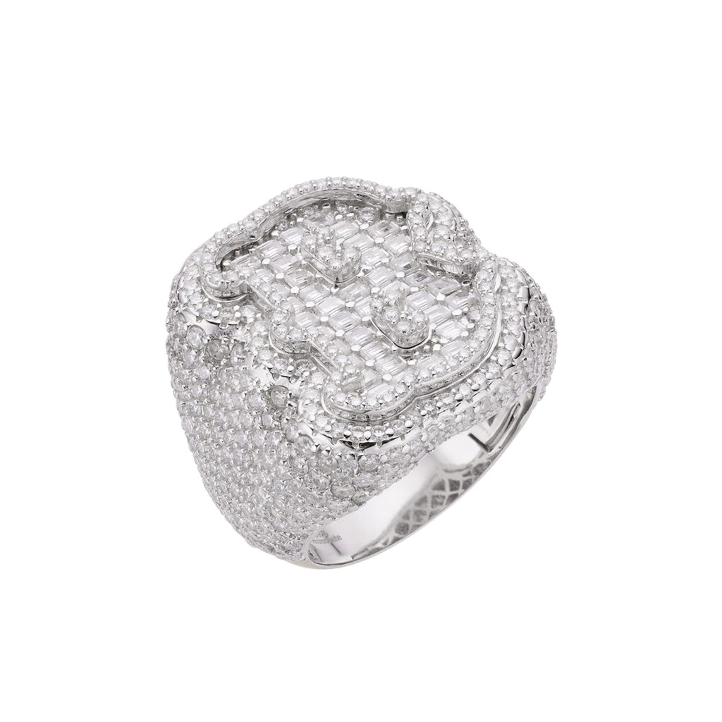 Sterling Silver Round Baugette Moissanite Albhabet B letter Initial SZ 10 Mens Ring RP 7 Cttw