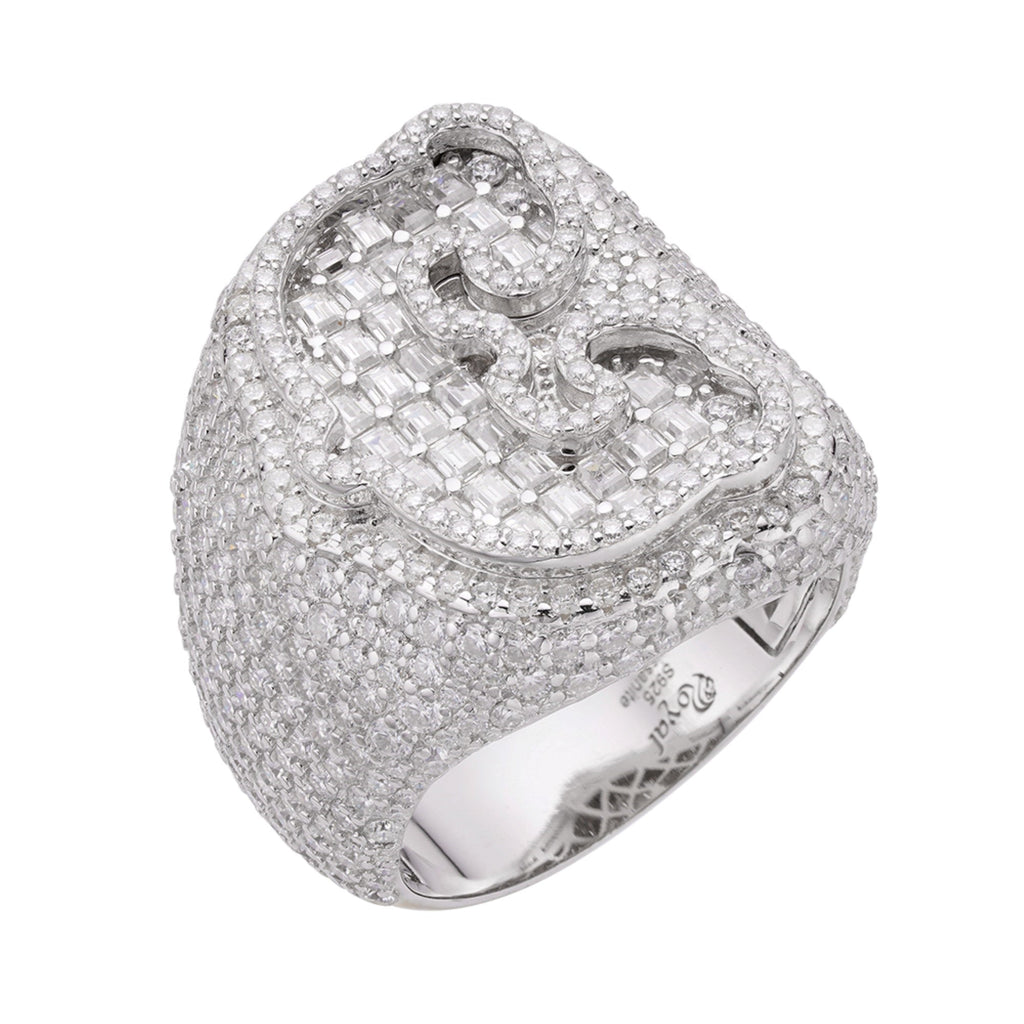 Sterling Silver Round Baugette Moissanite Albhabet C letter Initial SZ 10 Mens Ring RP 7-1/10 Cttw