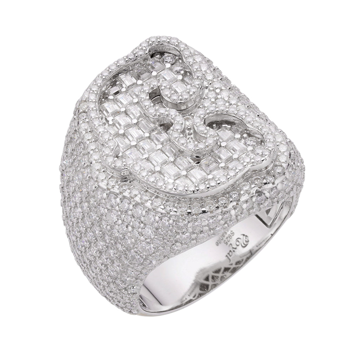 Sterling Silver Round Baugette Moissanite Albhabet C letter Initial SZ 10 Mens Ring RP 7-1/10 Cttw