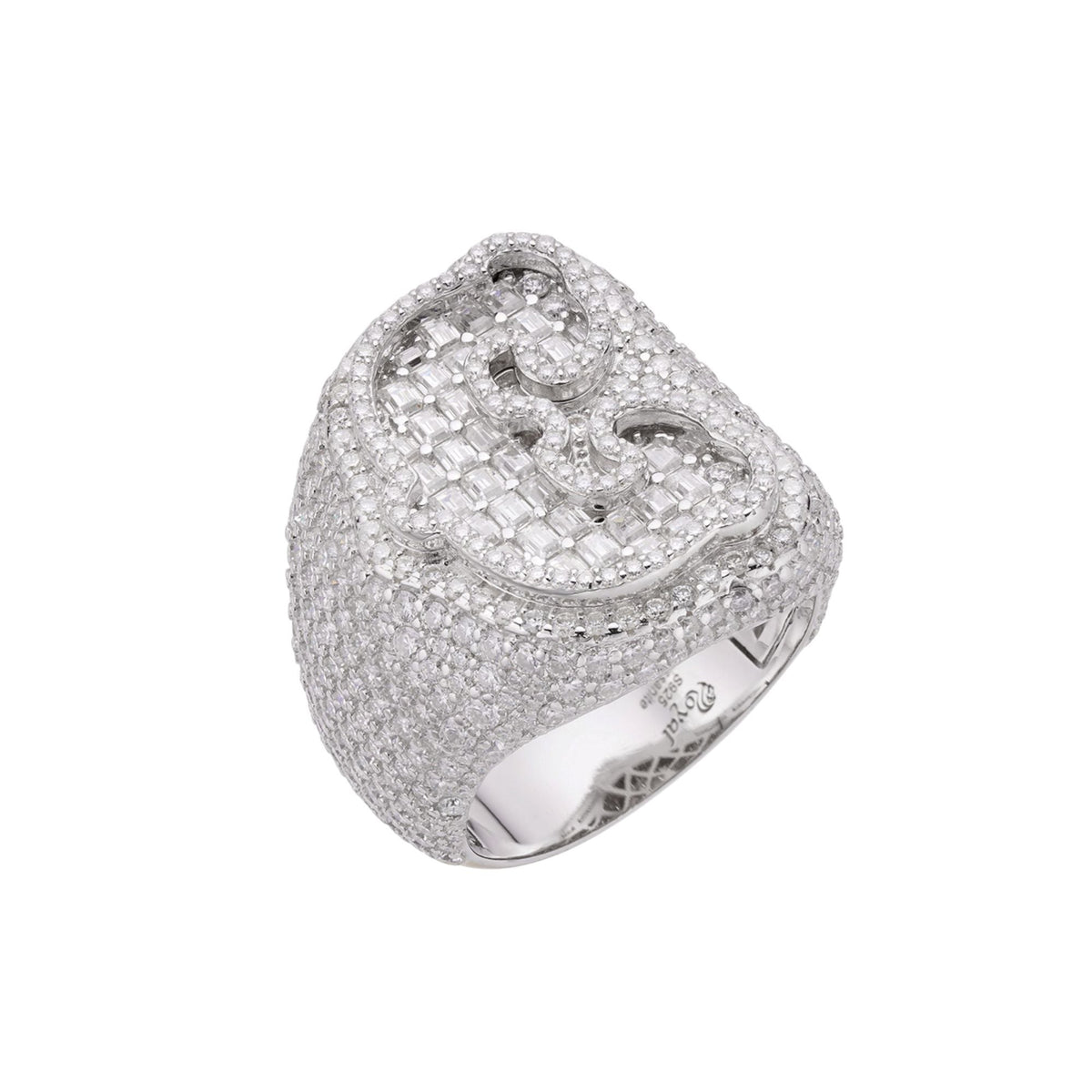 Sterling Silver Round Baugette Moissanite Albhabet C letter Initial SZ 10 Mens Ring RP 7-1/10 Cttw