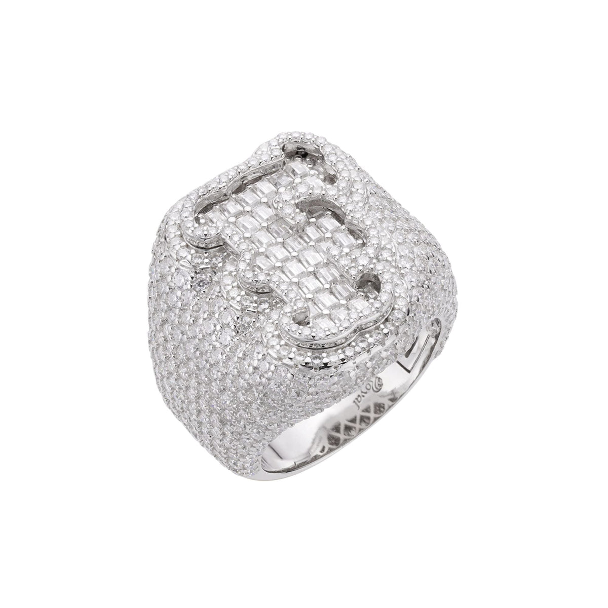 Sterling Silver Round Baugette Moissanite Albhabet F letter Initial SZ 10 Mens Ring RP 7-1/4 Cttw