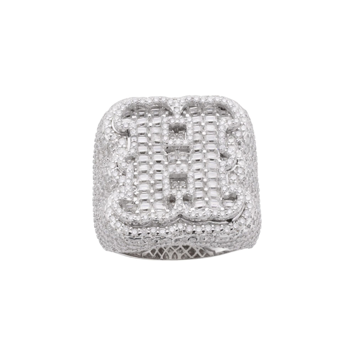 Sterling Silver Round Baugette Moissanite Albhabet H letter Initial SZ 10 Mens Ring RP 7-7/8 Cttw