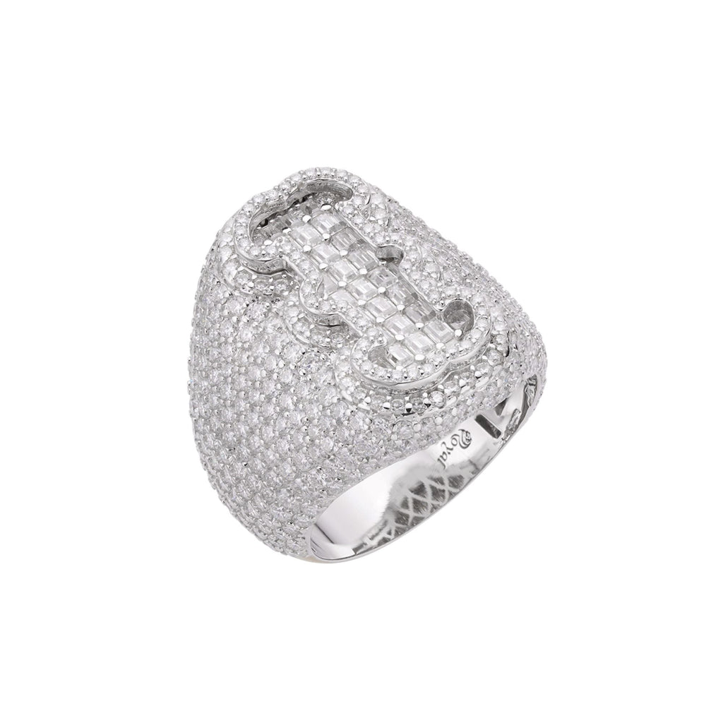 Sterling Silver Round Baugette Moissanite Albhabet I letter Initial SZ 10 Mens Ring RP 6-1/2 Cttw