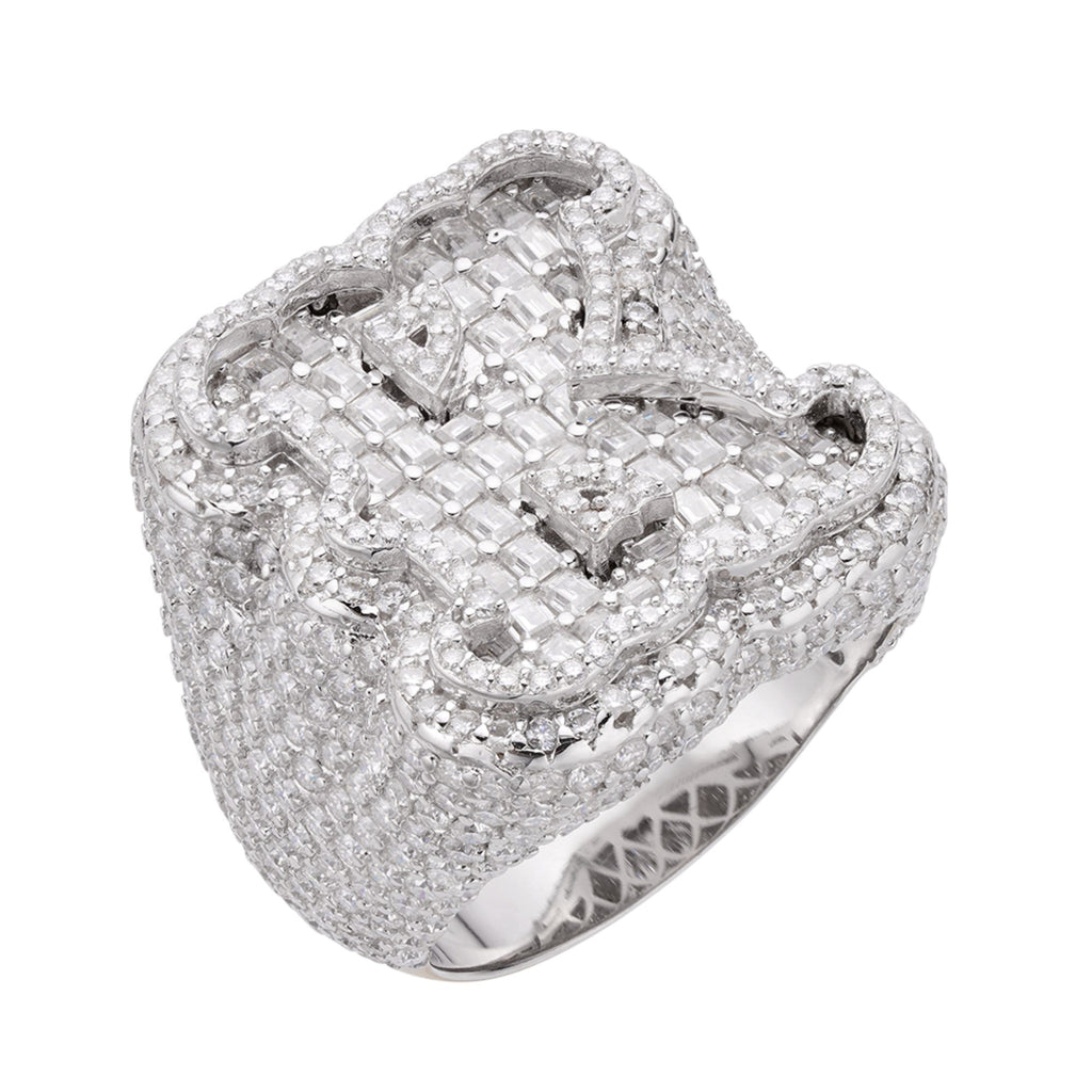 Sterling Silver Round Baugette Moissanite Albhabet K letter Initial SZ 10 Mens Ring RP 7-1/2 Cttw