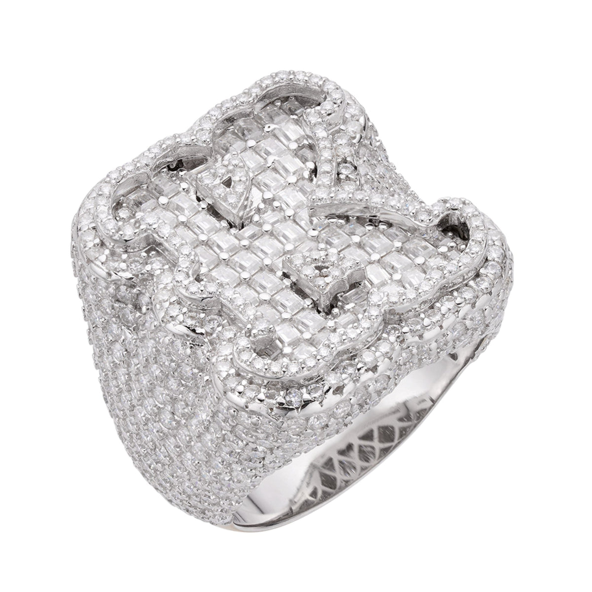Sterling Silver Round Baugette Moissanite Albhabet K letter Initial SZ 10 Mens Ring RP 7-1/2 Cttw
