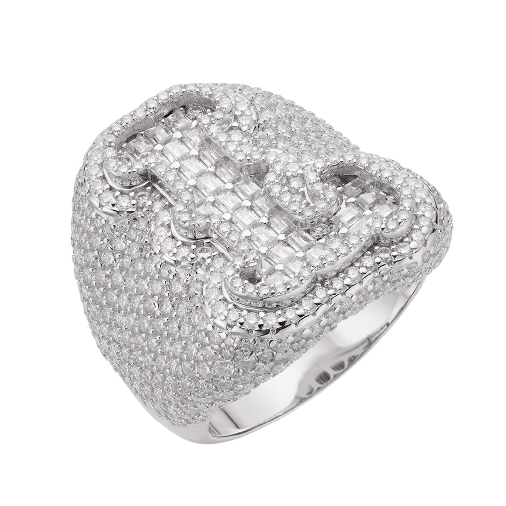 Sterling Silver Round Baugette Moissanite Albhabet L letter Initial SZ 10 Mens Ring RP 6-5/8 Cttw
