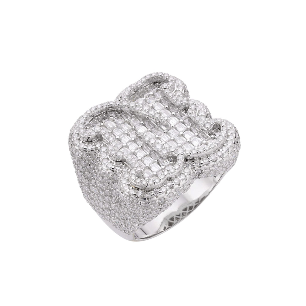 Sterling Silver Round Baugette Moissanite Albhabet N letter Initial SZ 10 Mens Ring RP 8-3/4 Cttw