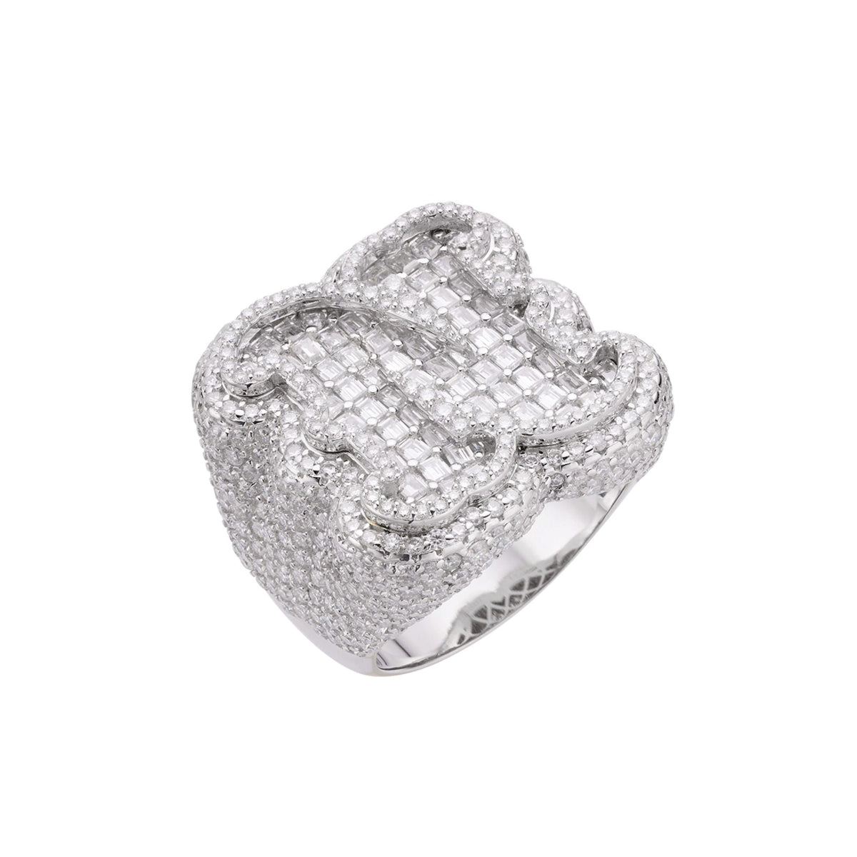 Sterling Silver Round Baugette Moissanite Albhabet N letter Initial SZ 10 Mens Ring RP 8-3/4 Cttw
