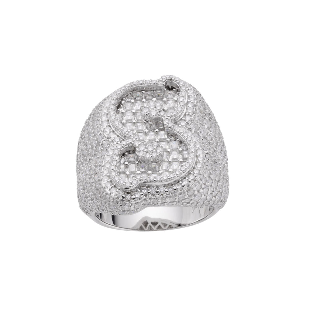 Sterling Silver Round Baugette Moissanite Albhabet S letter Initial SZ 10 Mens Ring RP 7-3/8 Cttw