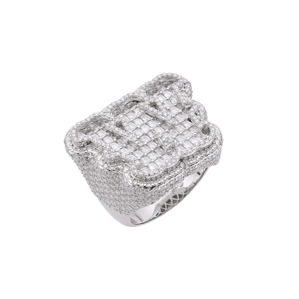 Sterling Silver Round Baugette Moissanite Albhabet W letter Initial SZ 10 Mens Ring RP 8-7/8 Cttw