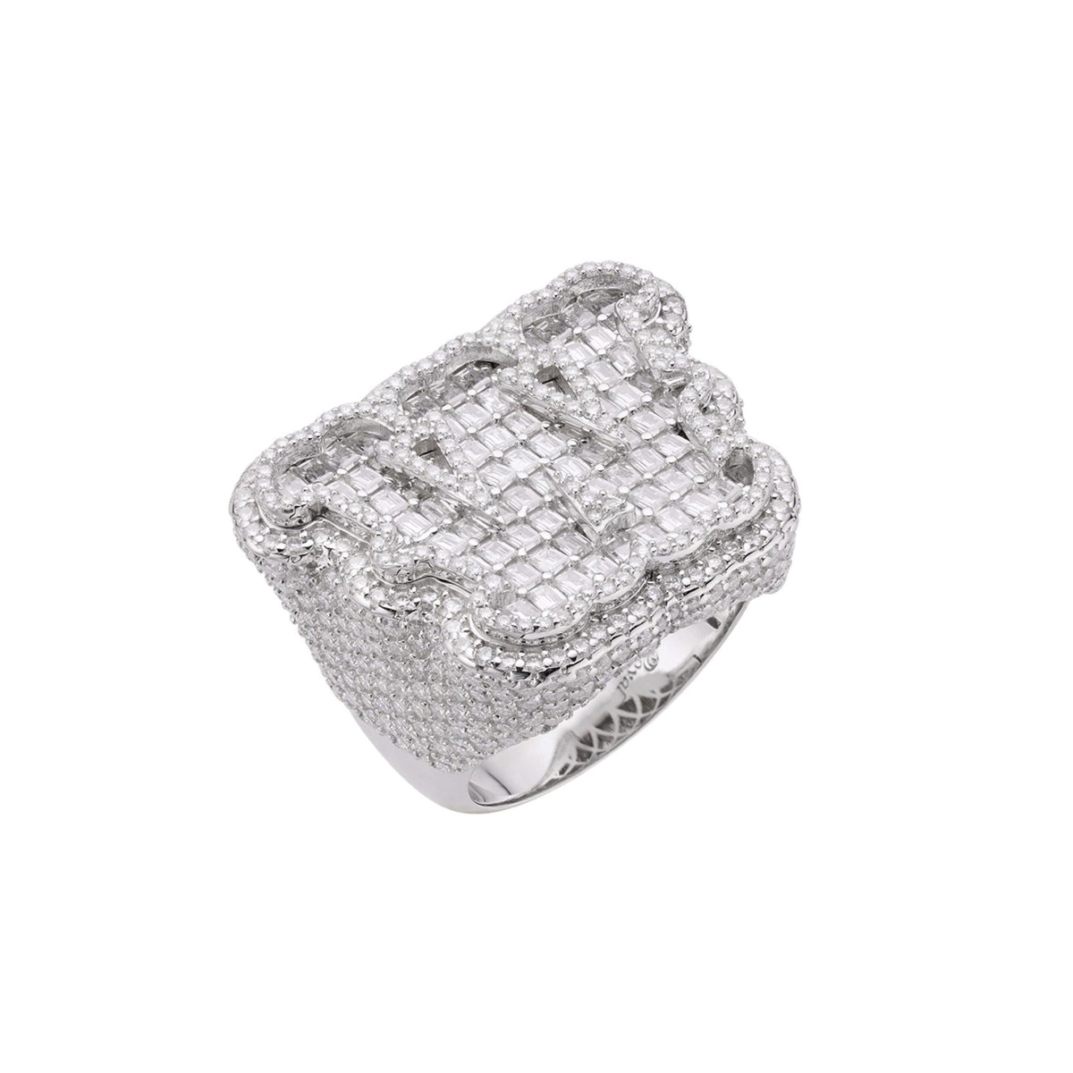 Sterling Silver Round Baugette Moissanite Albhabet W letter Initial SZ 10 Mens Ring RP 8-7/8 Cttw