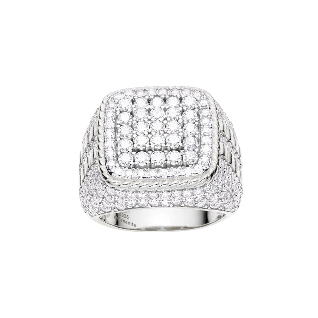 Sterling Silver Round Moissanite Designer Mens Ring RP 3-7/8 Cttw