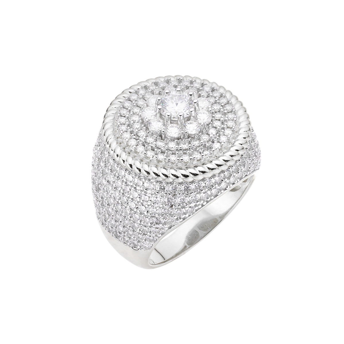 Sterling Silver Round Moissanite Halo Designer Sz 9 Mens Ring RP 4-1/8 Cttw