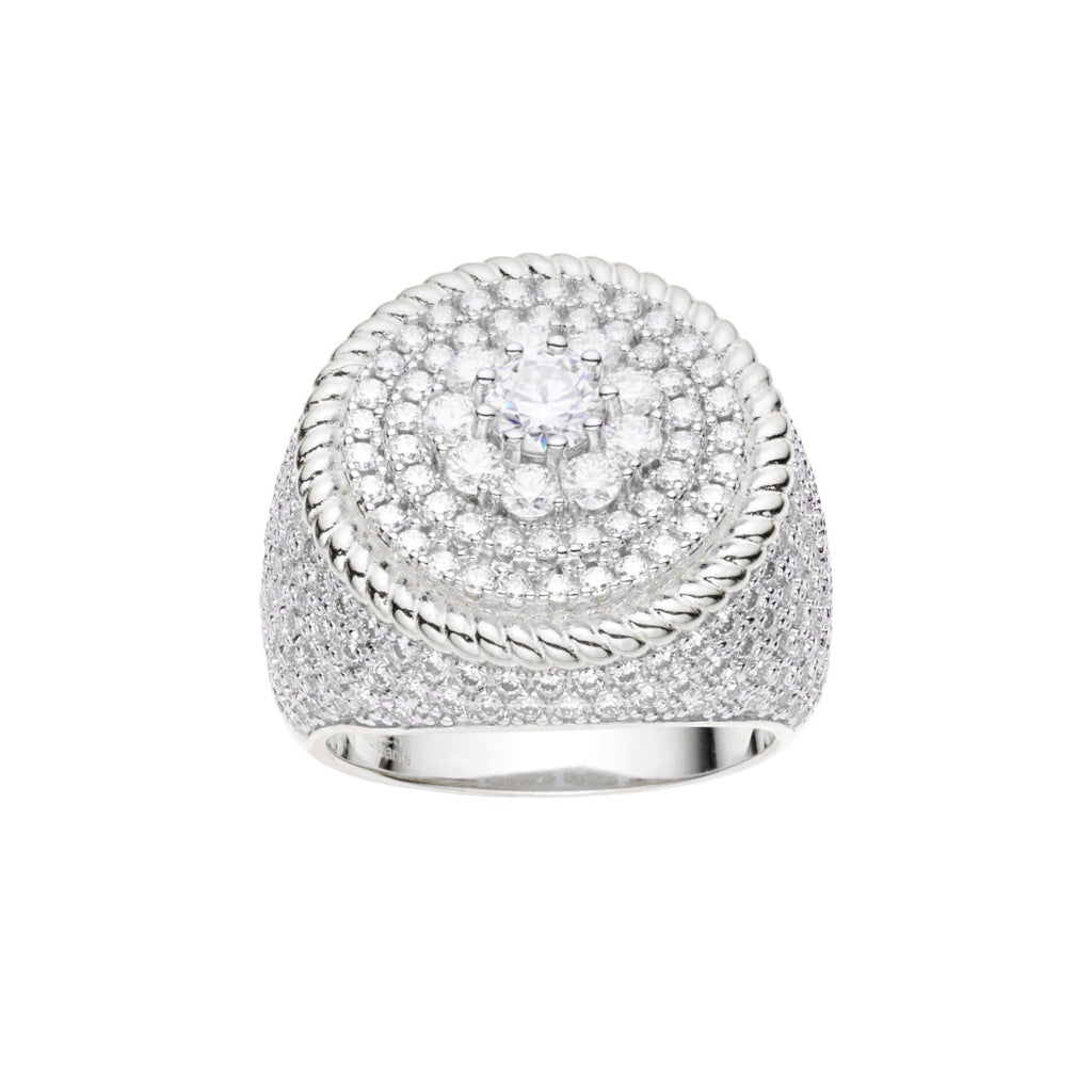 Sterling Silver Round Moissanite Halo Designer Sz 9 Mens Ring RP 4-1/8 Cttw
