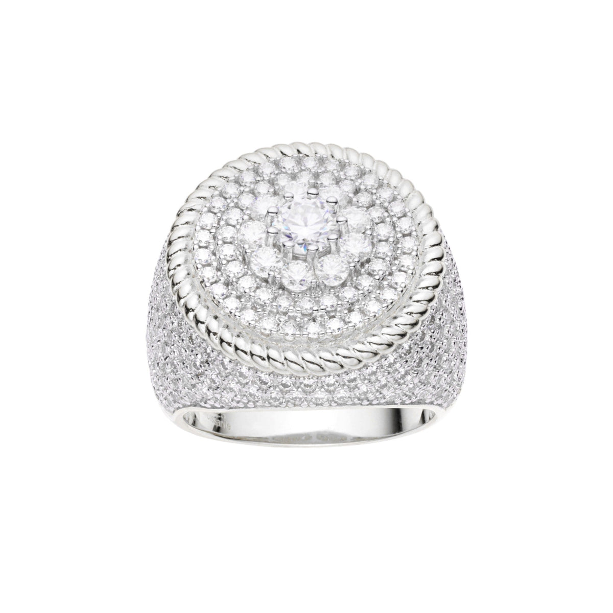Sterling Silver Round Moissanite Halo Designer Sz 9 Mens Ring RP 4-1/8 Cttw