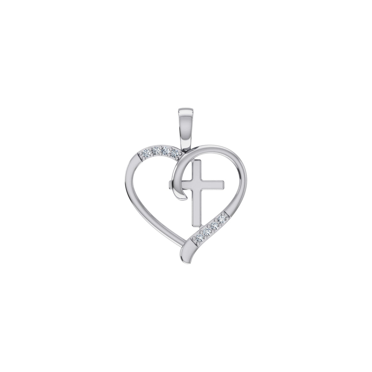 10K White Gold Round Diamond Heart with Cross Pendant 1/25 Cttw