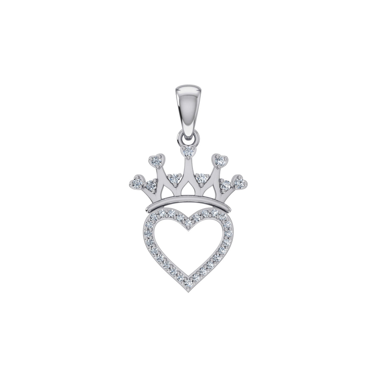 10K White Gold Round Diamond Heart Crown Pendant 1/10 Cttw