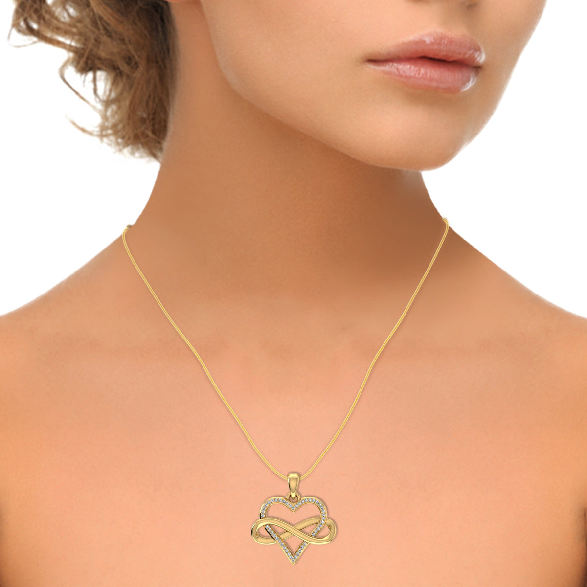 10K Yellow Gold Round Diamond Heart Shape Infinity Pendant 1/10 Cttw