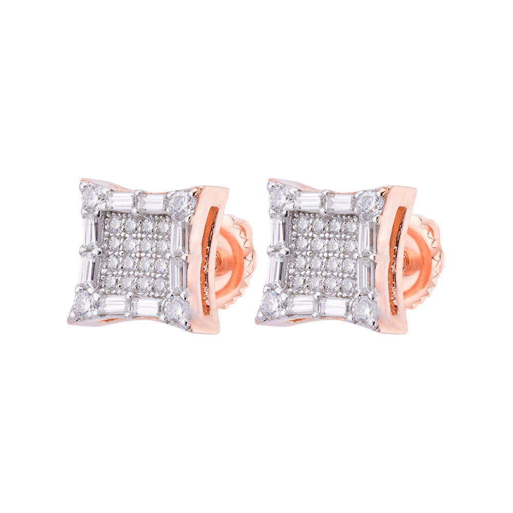 Sterling Silver Round Baguette Moissanite Square Shape Stud Earrings RP+PP 5/8 Cttw