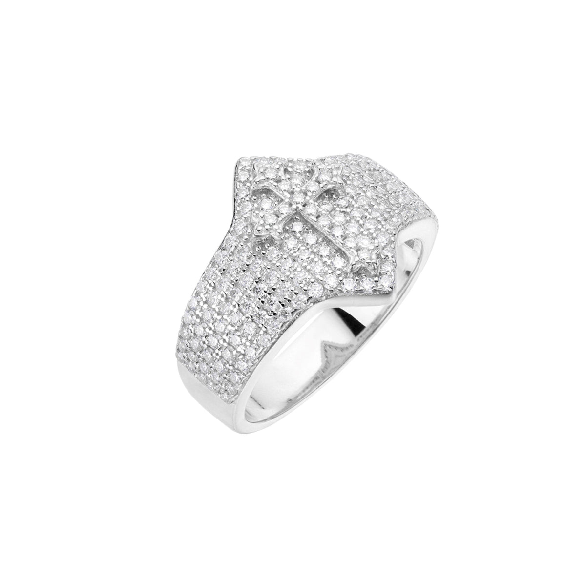 Sterling Silver Round Moissanite Cross Religious Sz 9 Mens Ring RP 1-1/5 Cttw