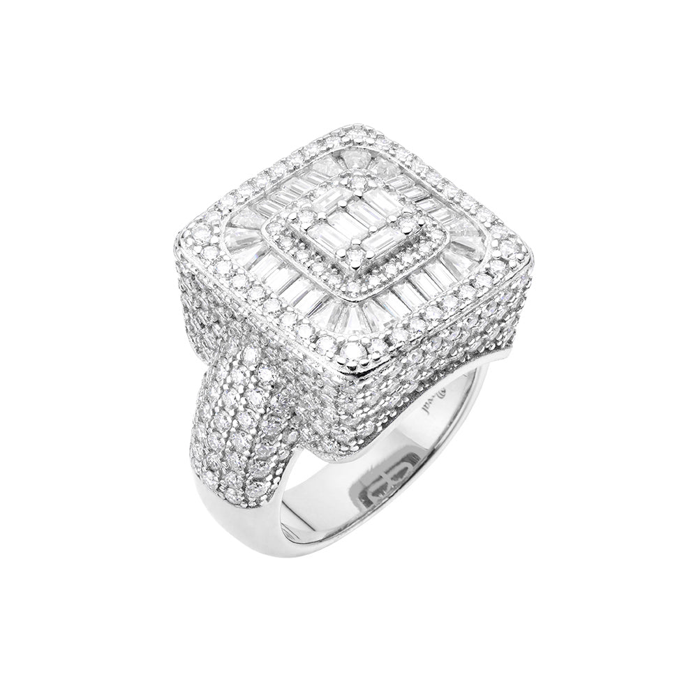 Sterling Silver Round Baguette Moissanite Square Shape Designer Sz 7 Mens Ring RP 6-1/3 Cttw