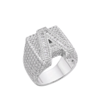 Sterling Silver Round Baguette Moissanite Cluster Initial A Letter Mens Ring 10 RP 5 Cttw