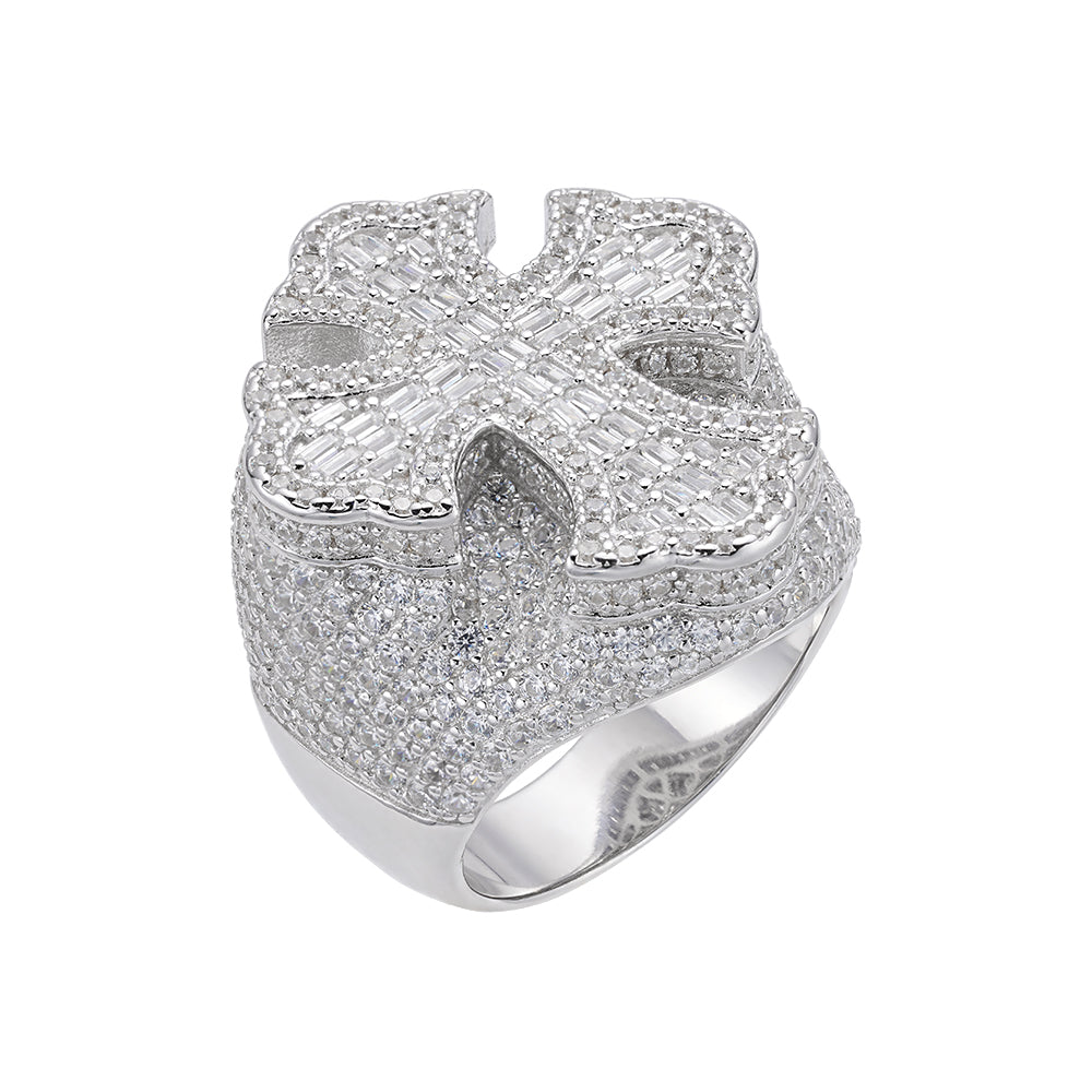 Sterling Silver Round Baguette Moissanite Cross Religious Sz 10 Mens Ring RP+GP 6-1/2 Cttw