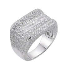 Sterling Silver Round Baguette Moissanite Designer Sz 10 Mens Ring RP 5-5/8 Cttw