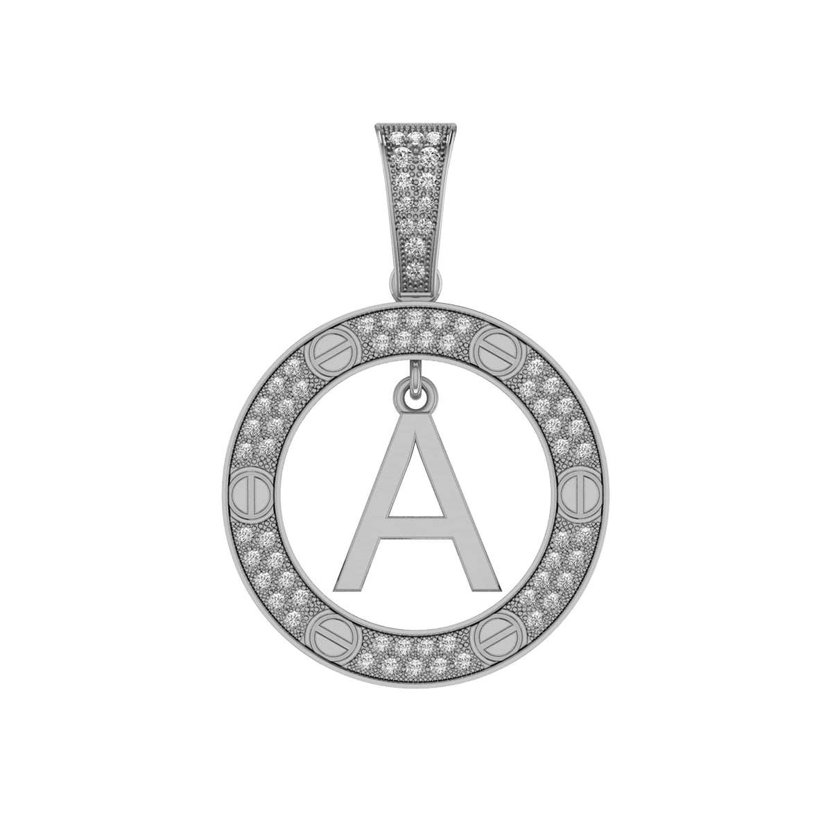 10K White Gold Round Diamond A Letter Initial Pendant 1/5 Cttw