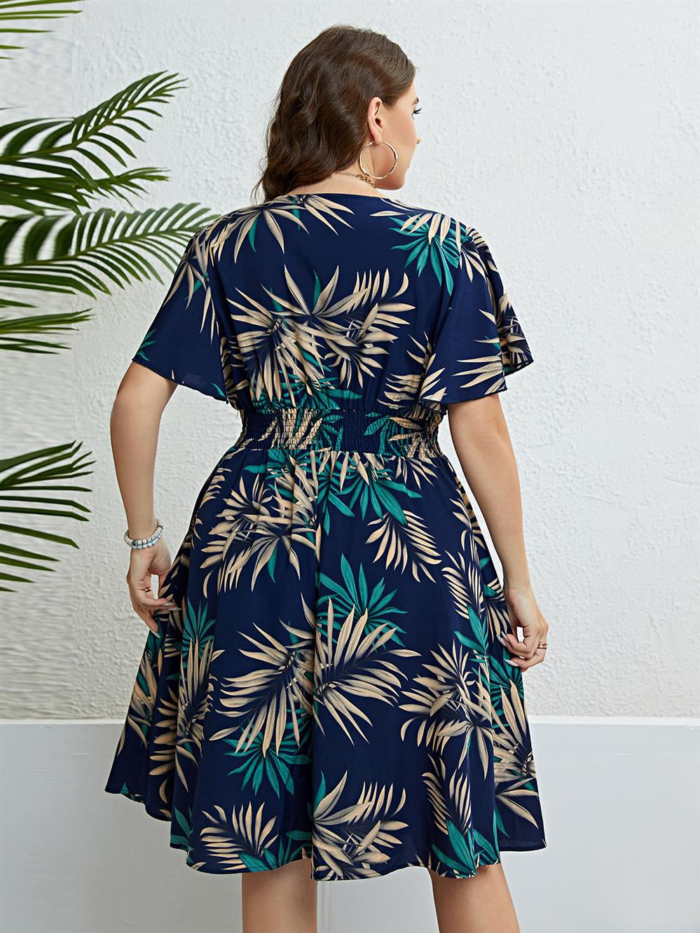 Women's Summer plus Size Dress plus Size Summer Dress V-neck Waist-Controlled Slimming Women's Dress