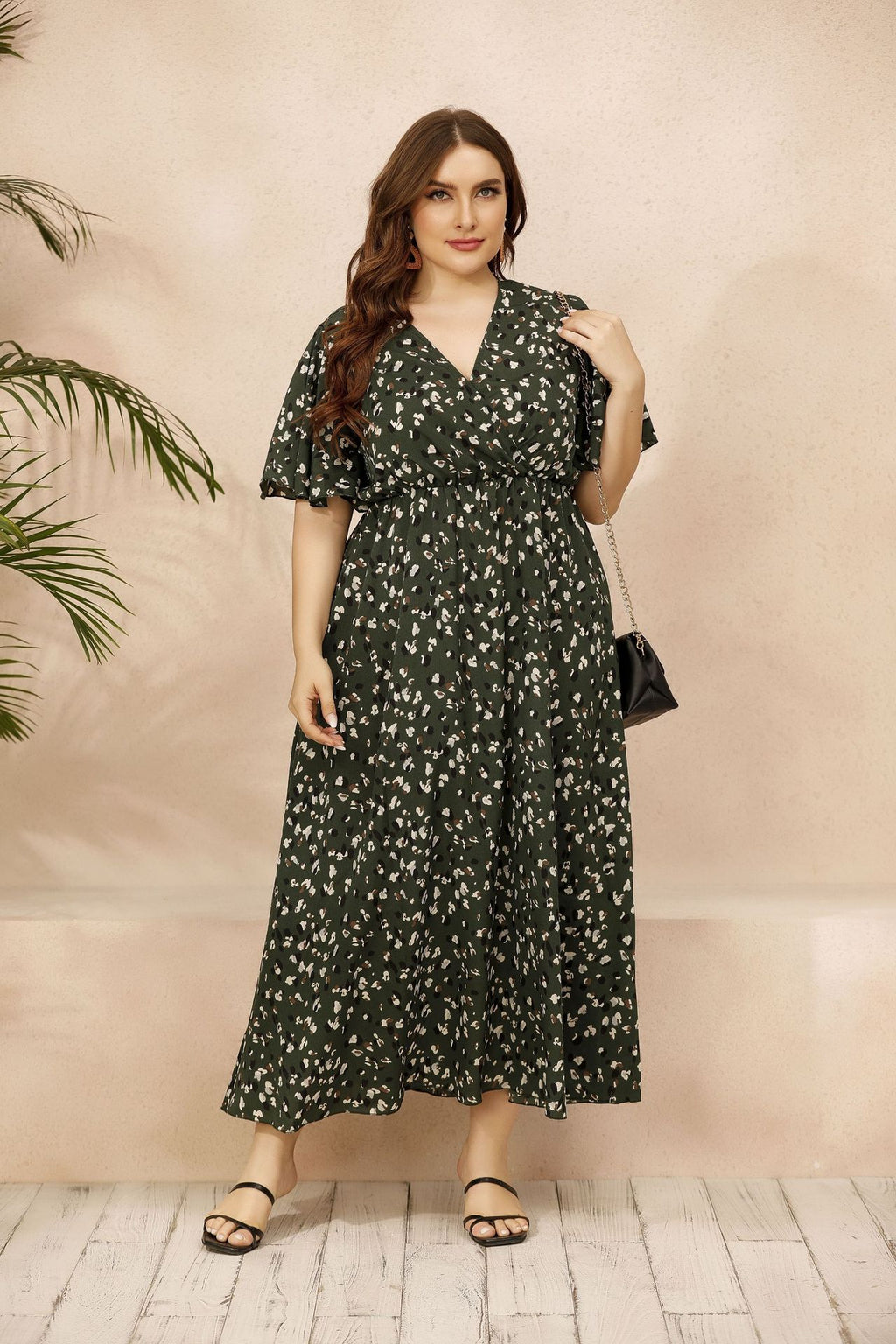 2022 Deep V Neck Summer plus Size Women's Floral Dress plus Size Skirt