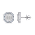 14K White Gold Round Baguette Diamond Designer Stud Earrings 1/2 Cttw