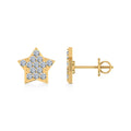 14K Yellow Gold Round Diamond Star Shape Stud Earrings 1/8 Cttw