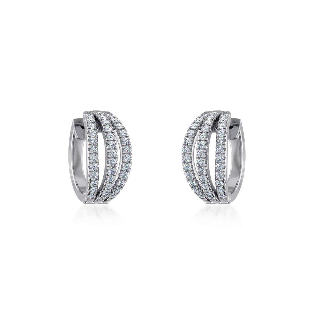 10K White Gold Womens Round Diamond Small Huggies Earrings 3/4 Cttw