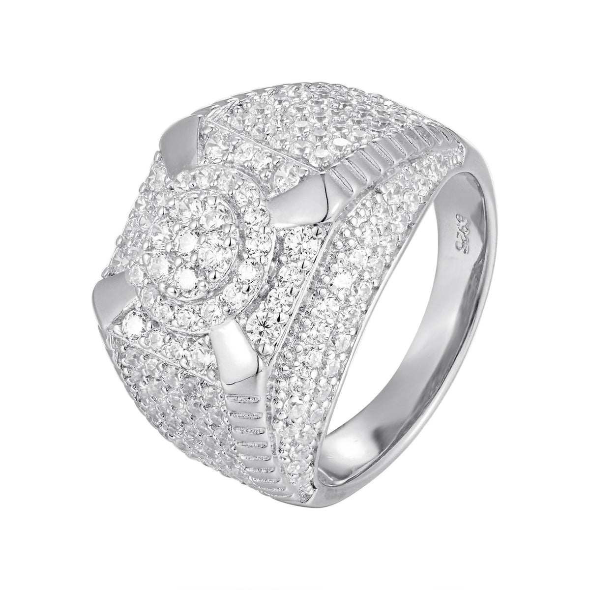 Sterling Silver CZ Square Shape Designer Sz 7 Mens Ring RP