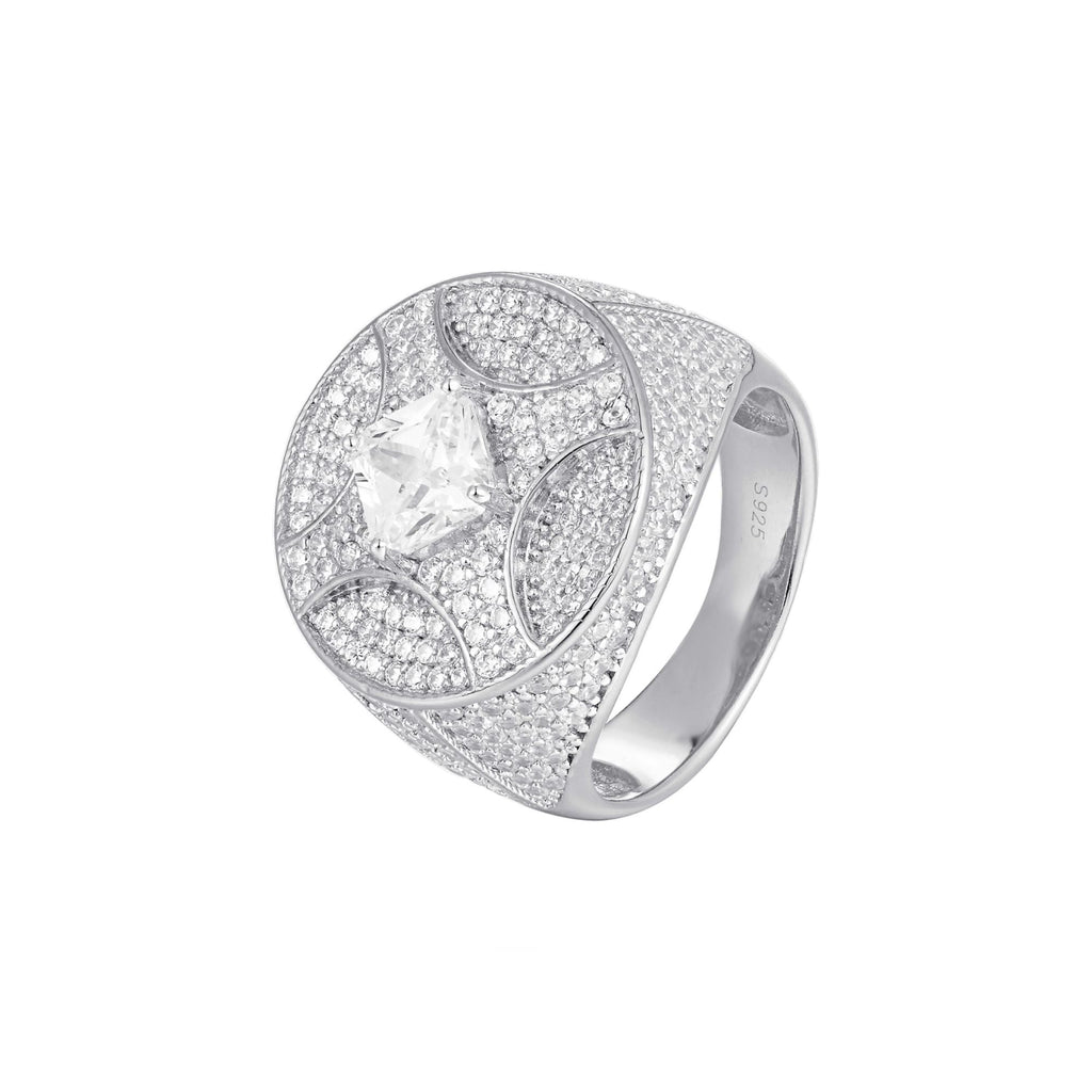 Sterling Silver Round Princess Cut CZ Designer Mens Ring RP