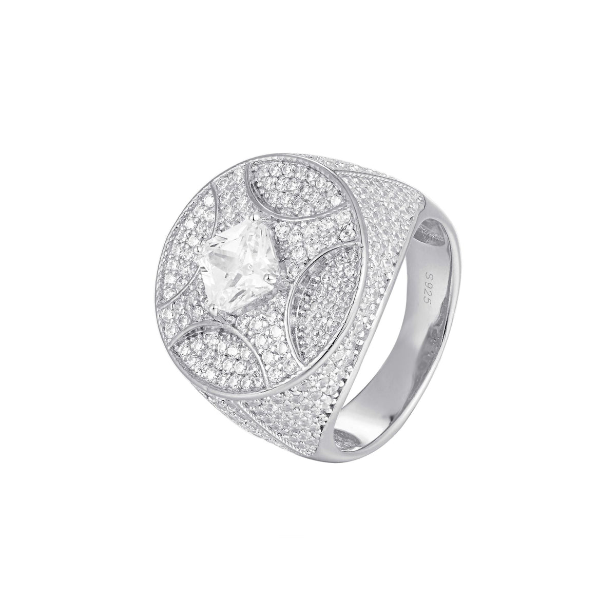 Sterling Silver Round Princess Cut CZ Designer Mens Ring RP