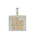 Sterling Silver CZ Hustle Grind Shine Word Pendant RP+GP